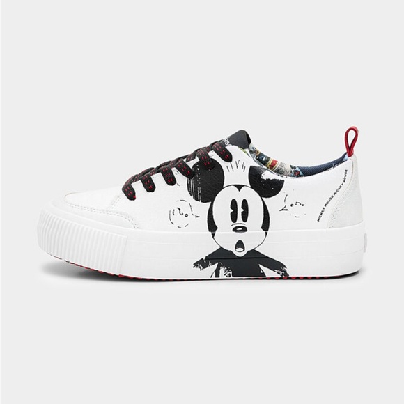 Desigual Shoes - Disney Desigual White and Black Sneakers with Mickey Mouse Design